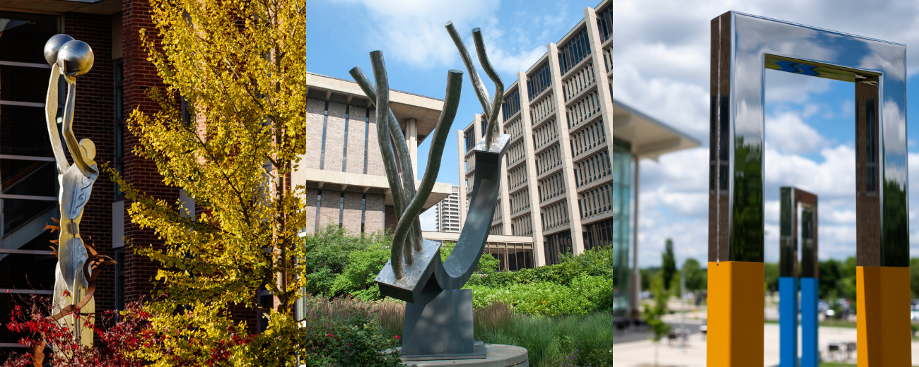 three sculptures from three campuses