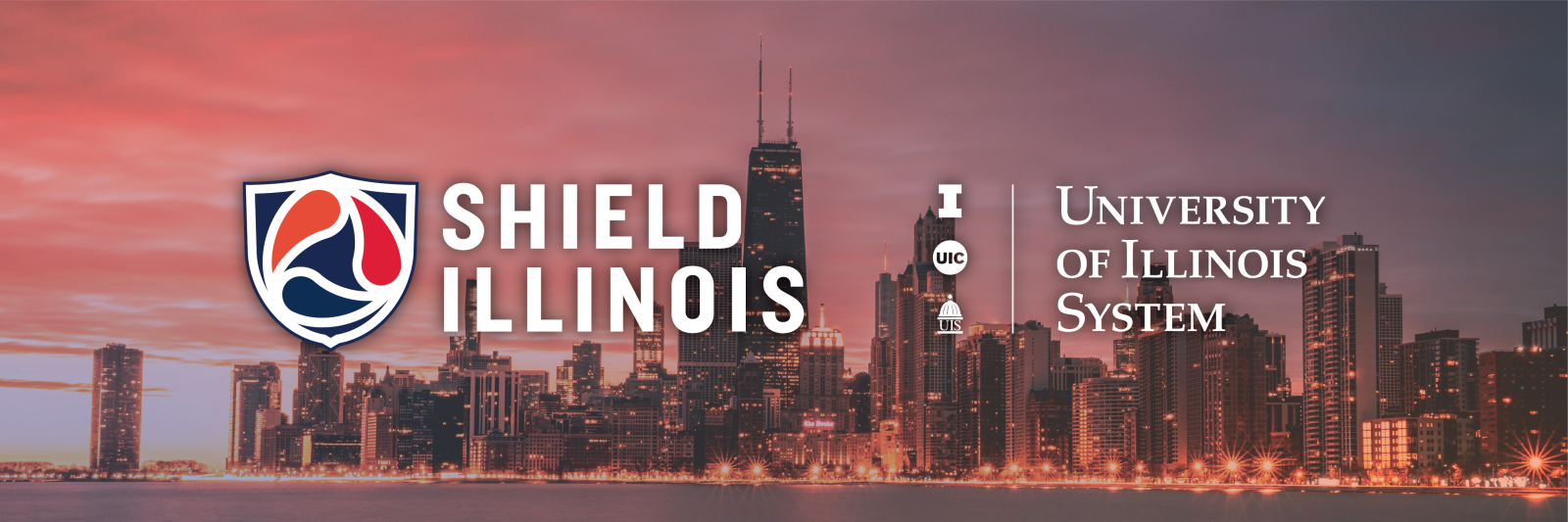 SHIELD Illinois and University of Illinois System logos with Chicago night skyline in background