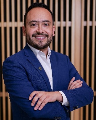 a man in a blue suit